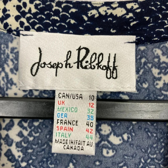 Joseph Ribkoff Black Cream Geometric V Neck  Rolled Tab Stretchy Top size 10 - Picture 2 of 10